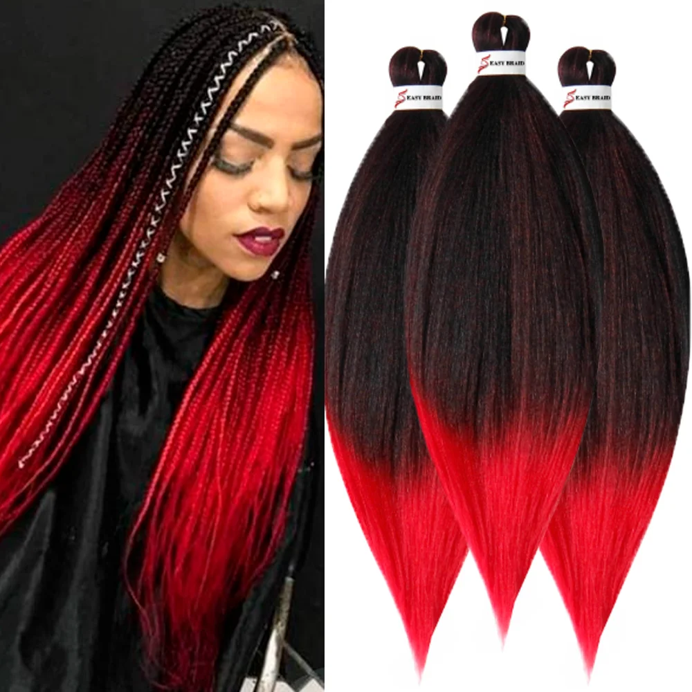 Pre Stretched Braiding Hair, 3 pcs, T1B Red#