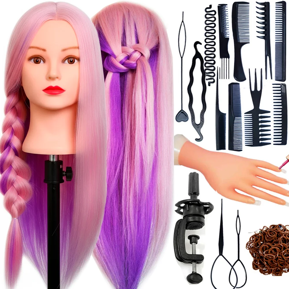 Hair Mannequin Synthetic Hair Training Kit for Hairstyles and Manicure DHM1
