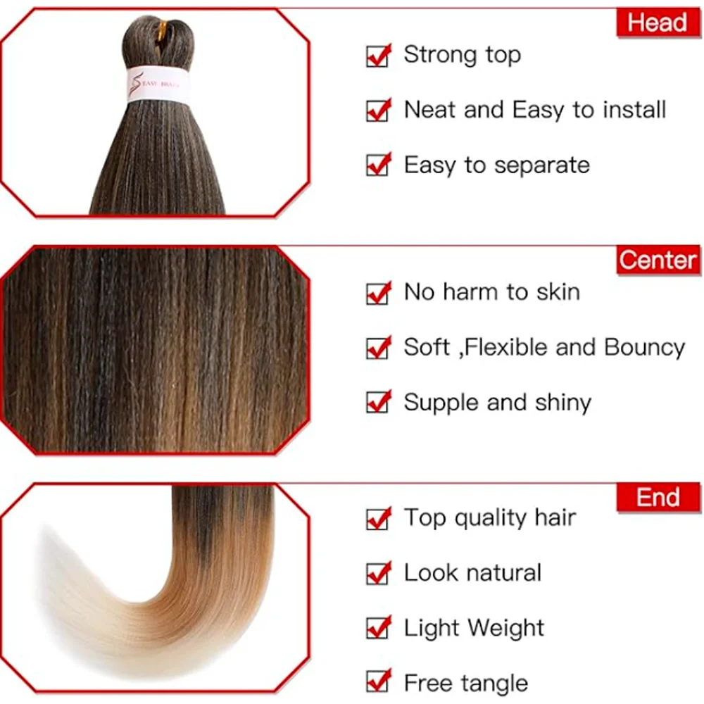 Professional Pre Stretched Braiding Hair, 3 pcs, S21