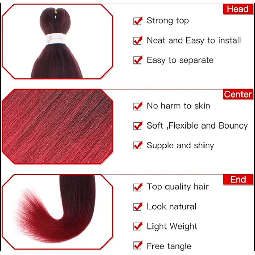 Pre Stretched Braiding Hair, 3 pcs, T1B 900#