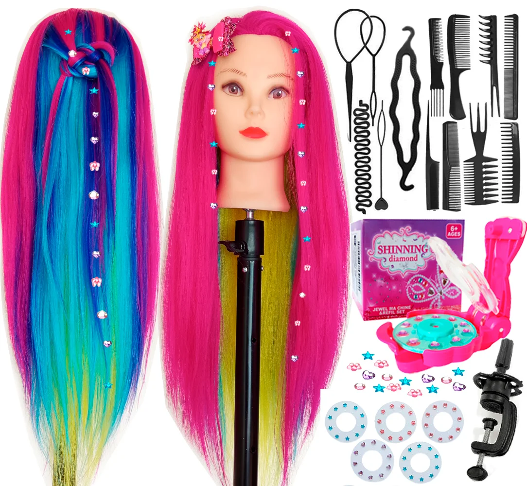 Mannequin Heads Colorful Synthetic Hair with Training Kit DHD5
