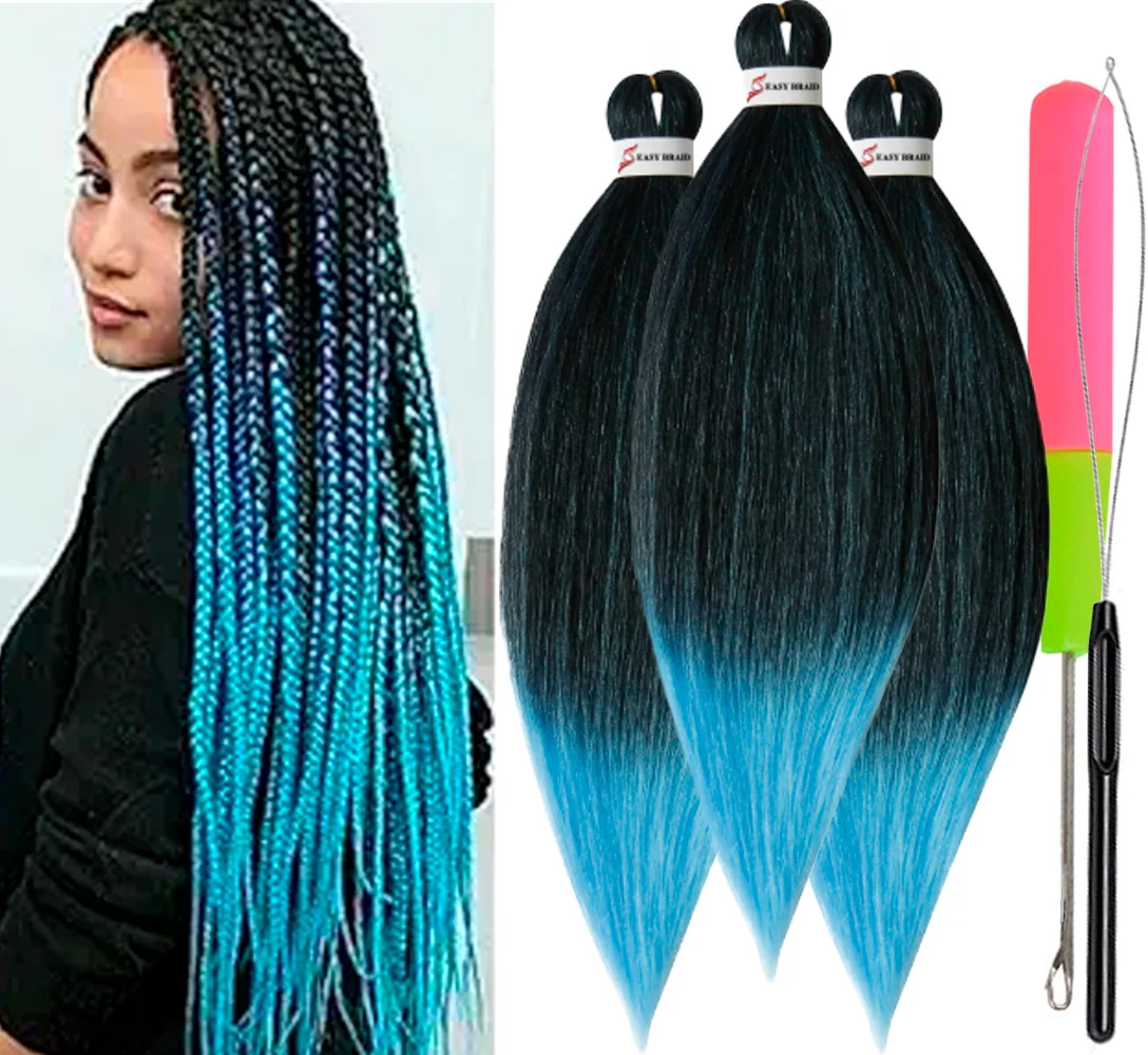 Pre Stretched Braiding Hair, 3 pcs, T1B Light Blue#