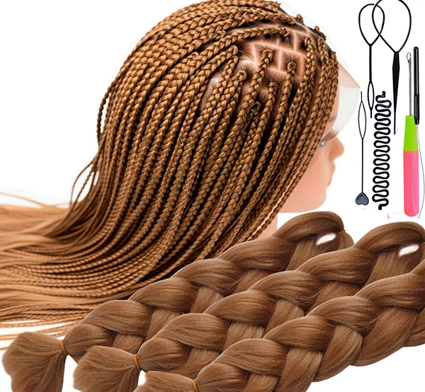 Training Kit For Braids With Head Gear Training Head, Synthetic Hair Kanekalon 3pcs, Braiding Kit