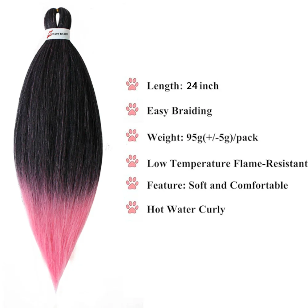 Pre Stretched Braiding Hair, 3 pcs, T1B Pink#