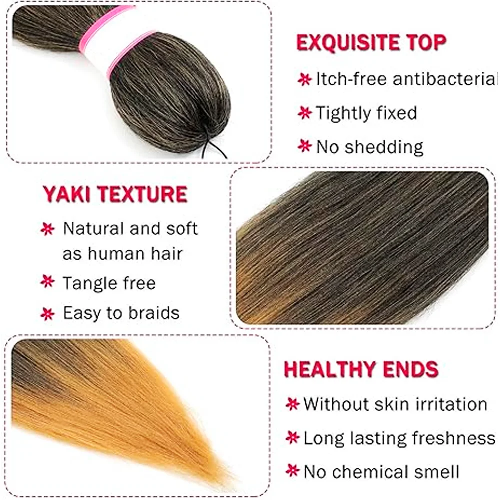 Pre Stretched Braiding Hair, 3 pcs, T1B 144#