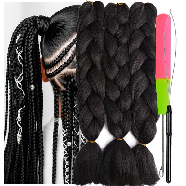 Synthetic Hair Kanekalon Jumbo Braiding Hair, 3 pcs, A2 (1B)