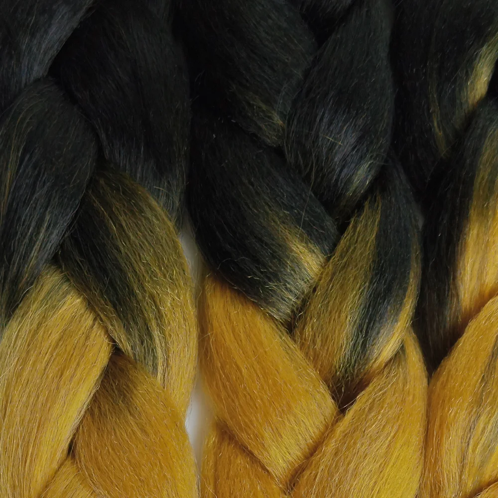 Ombre Braiding Hair Extensions Fake Hair Kanekalon 2 Tone, 3 pcs 24inch 100g, B10 black and golden blond Plus Kit