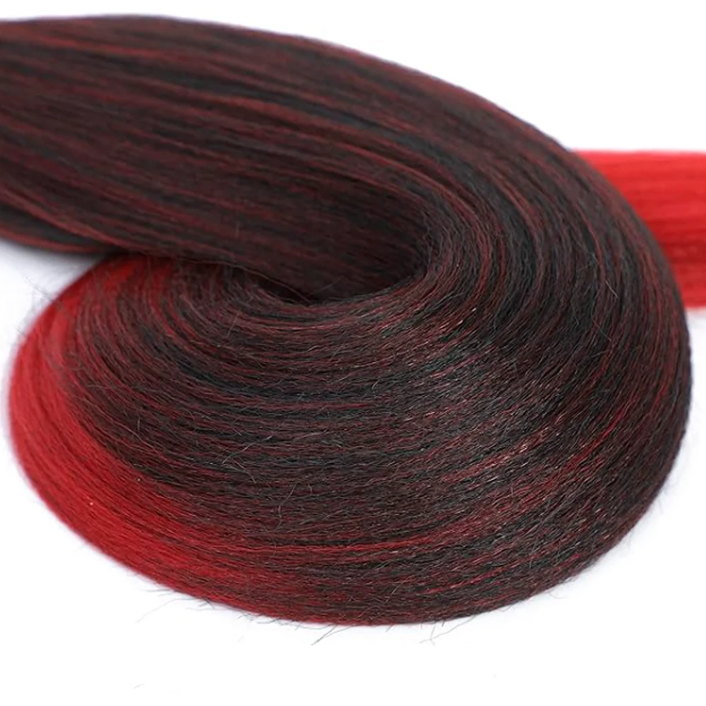 Pre Stretched Braiding Hair, 3 pcs, T1B Red#
