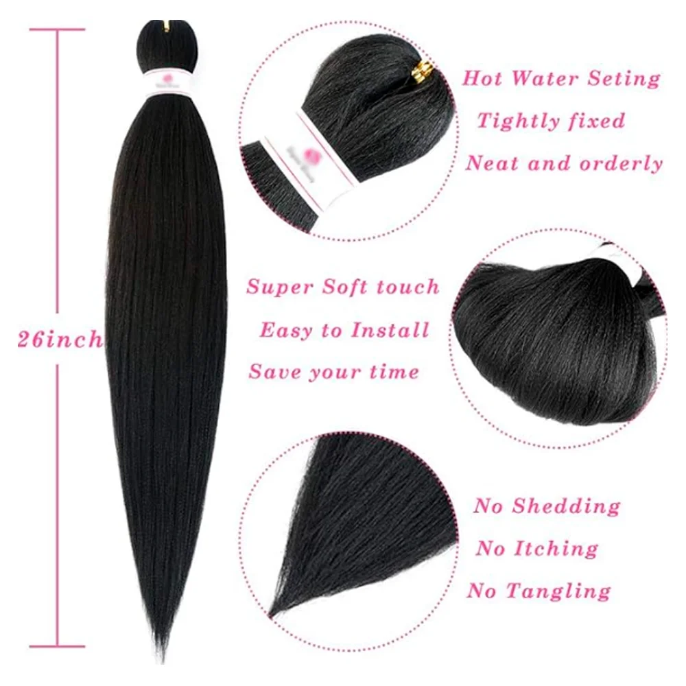 Pre Stretched Braiding Hair, 3 pcs, 1B#