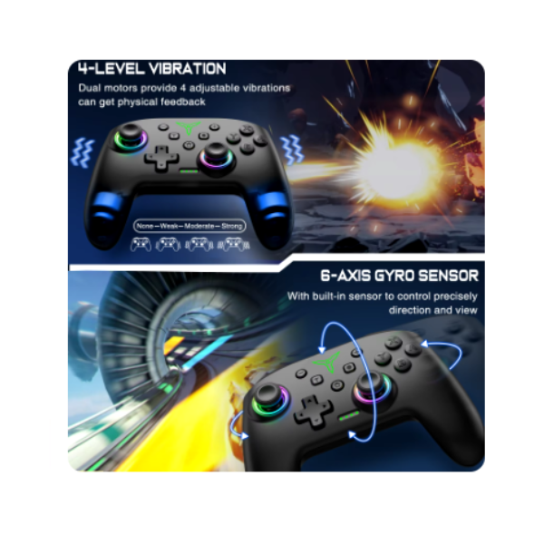 Dinofire Wireless Bluetooth RGB Controller for Nintendo Switch/Switch OLED/Switch Lite/PC/Mobile Gamepad Multi-Function Joystick