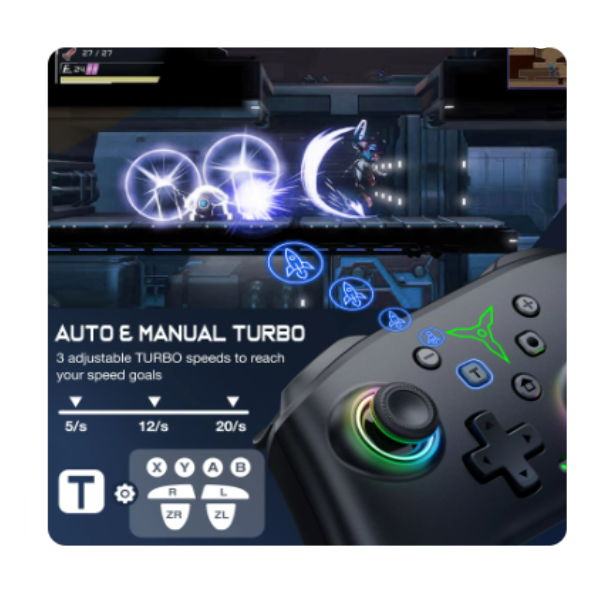 Dinofire Wireless Bluetooth RGB Controller for Nintendo Switch/Switch OLED/Switch Lite/PC/Mobile Gamepad Multi-Function Joystick