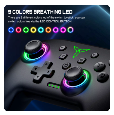 Dinofire Wireless Bluetooth RGB Controller for Nintendo Switch/Switch OLED/Switch Lite/PC/Mobile Gamepad Multi-Function Joystick