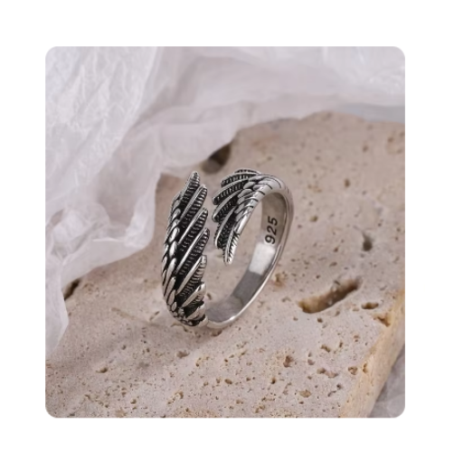 925 Sterling Silver Rings Fashion Hip Hop Vintage Couples Creative Wings Design Thai Silver Party Jewelry Birthday Gifts