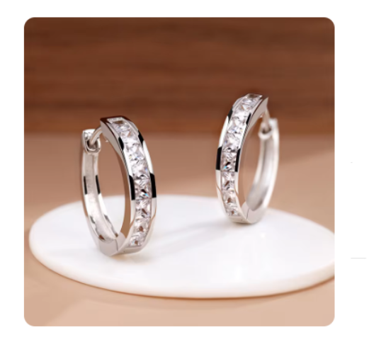 New 925 Sterling Silver Shining Zircon Earrings Women's Circle Round Earrings Fashionable and Elegant Jewelry Birthday Gift