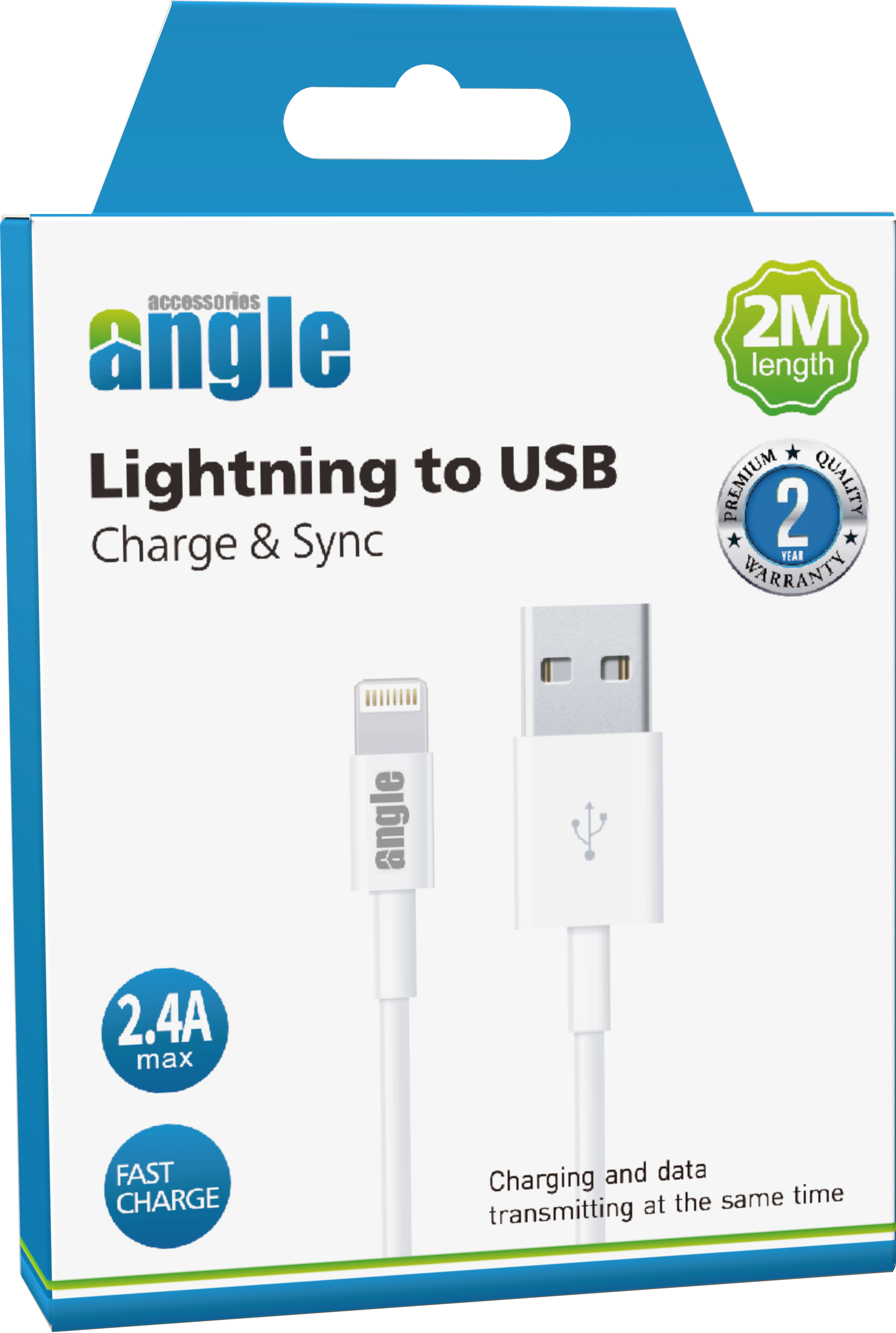 Angle Lightning to USB Cable 2.4A 2M