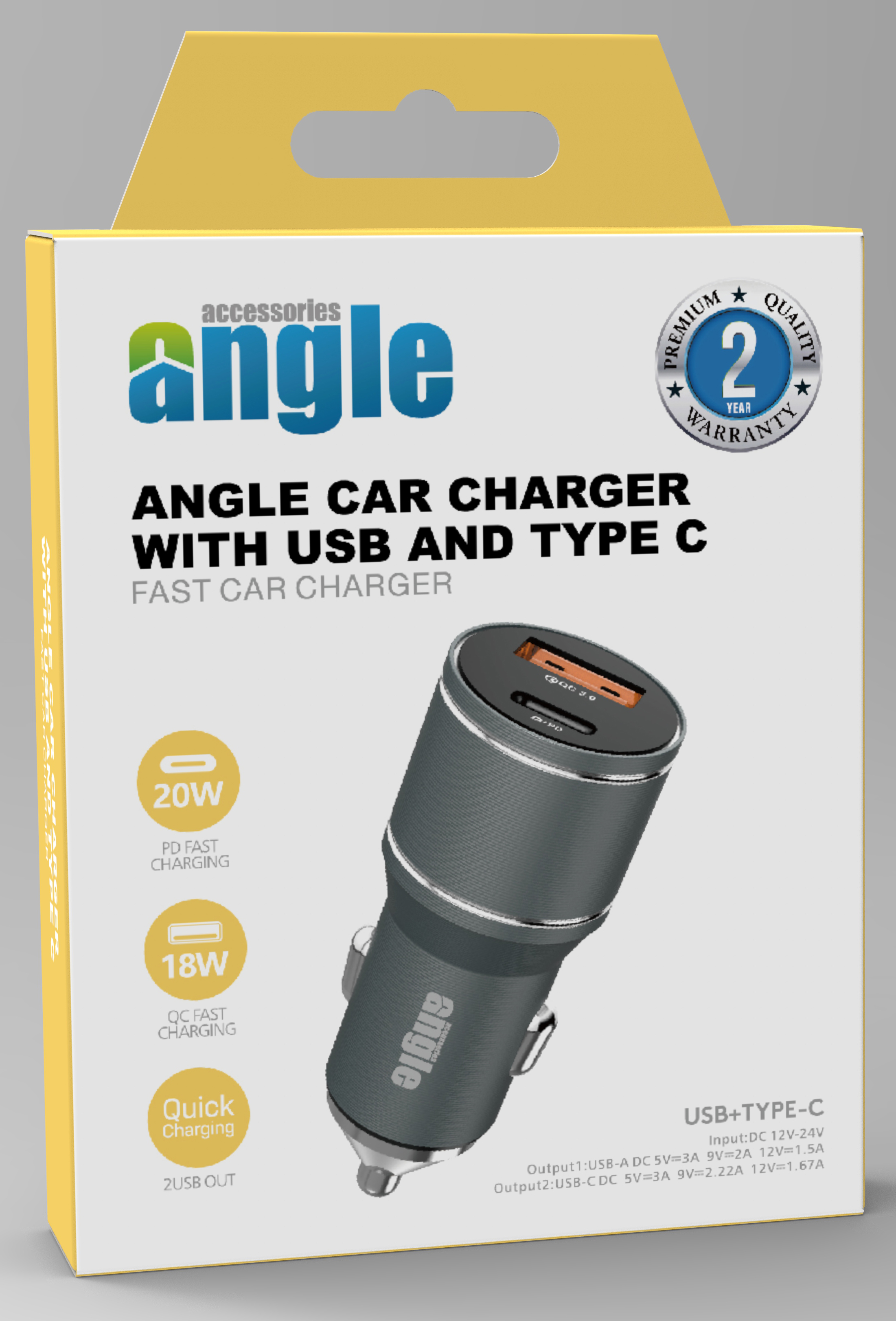 Angle Car Charger with Dual USB