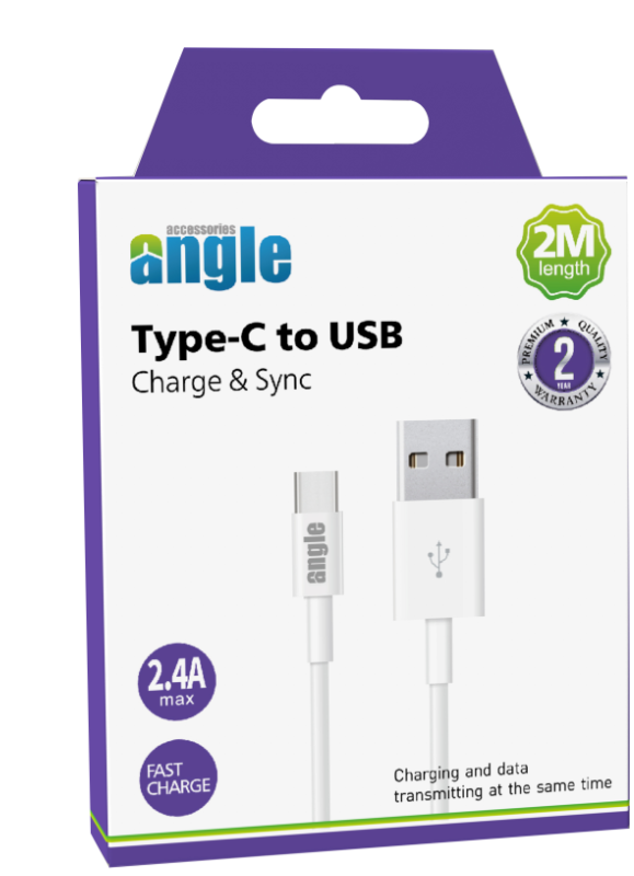 Angle Type C cable PVC 2M white
