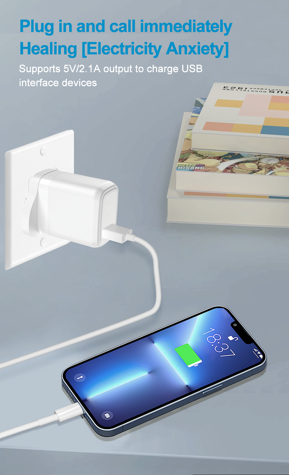 Angle UK 2.1A USB Adaptor with Lightning Cable