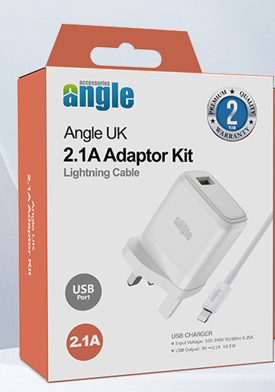 Angle UK 2.1A USB Adaptor with Lightning Cable