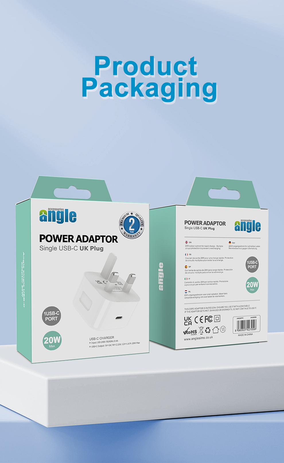 Single USB-C UK Adaptor with Type C cable