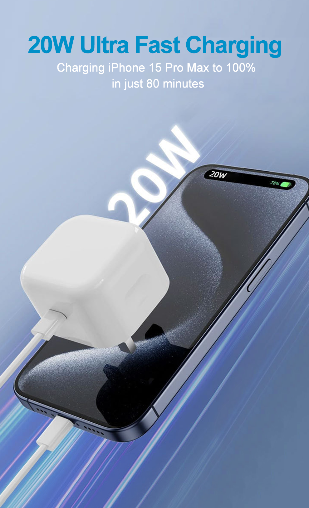 Single USB-C UK Adaptor with Type C cable