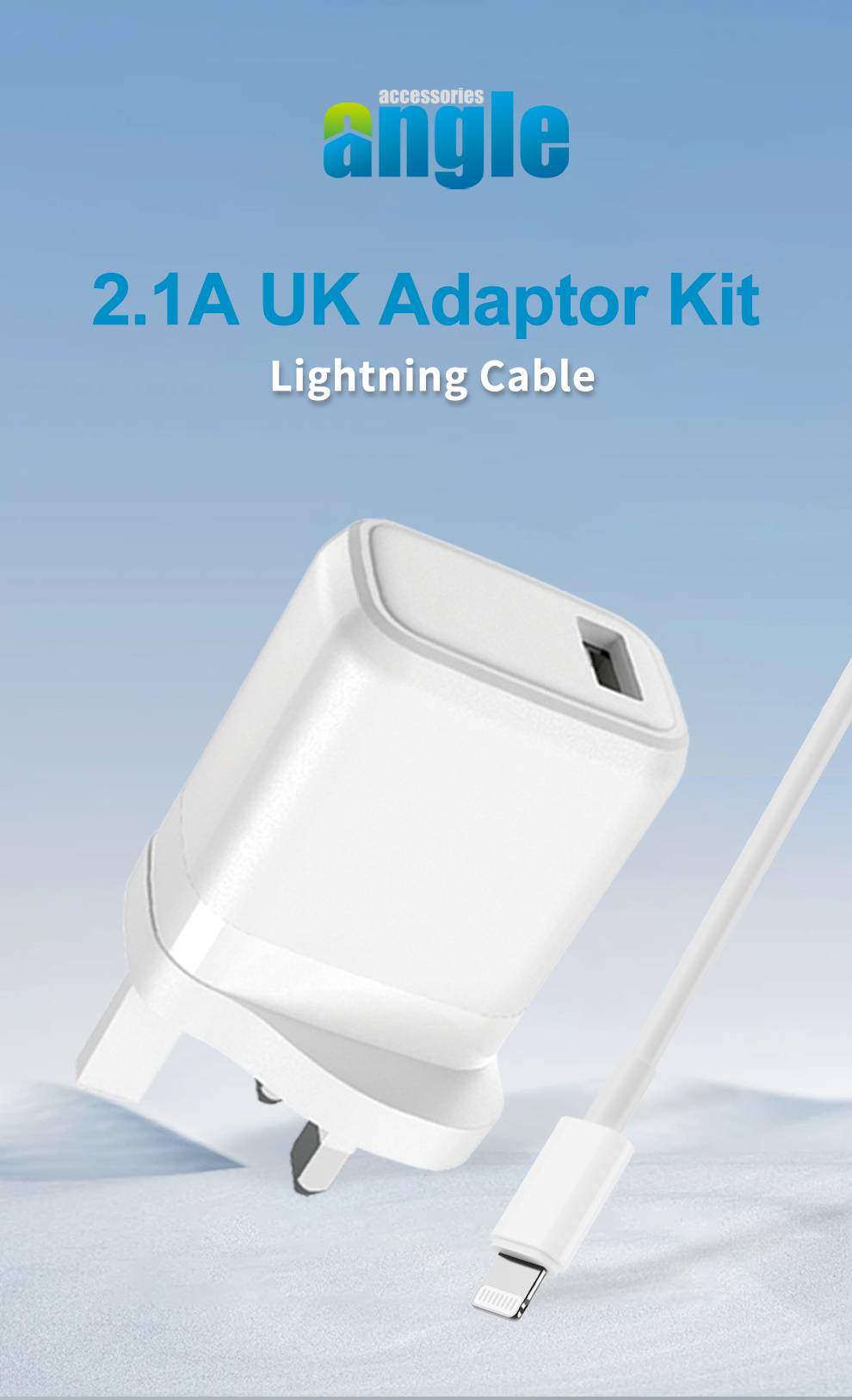 Angle UK 2.1A USB Adaptor with Lightning Cable