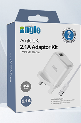 Angle UK 2.1A USB Adaptor with Type C cable