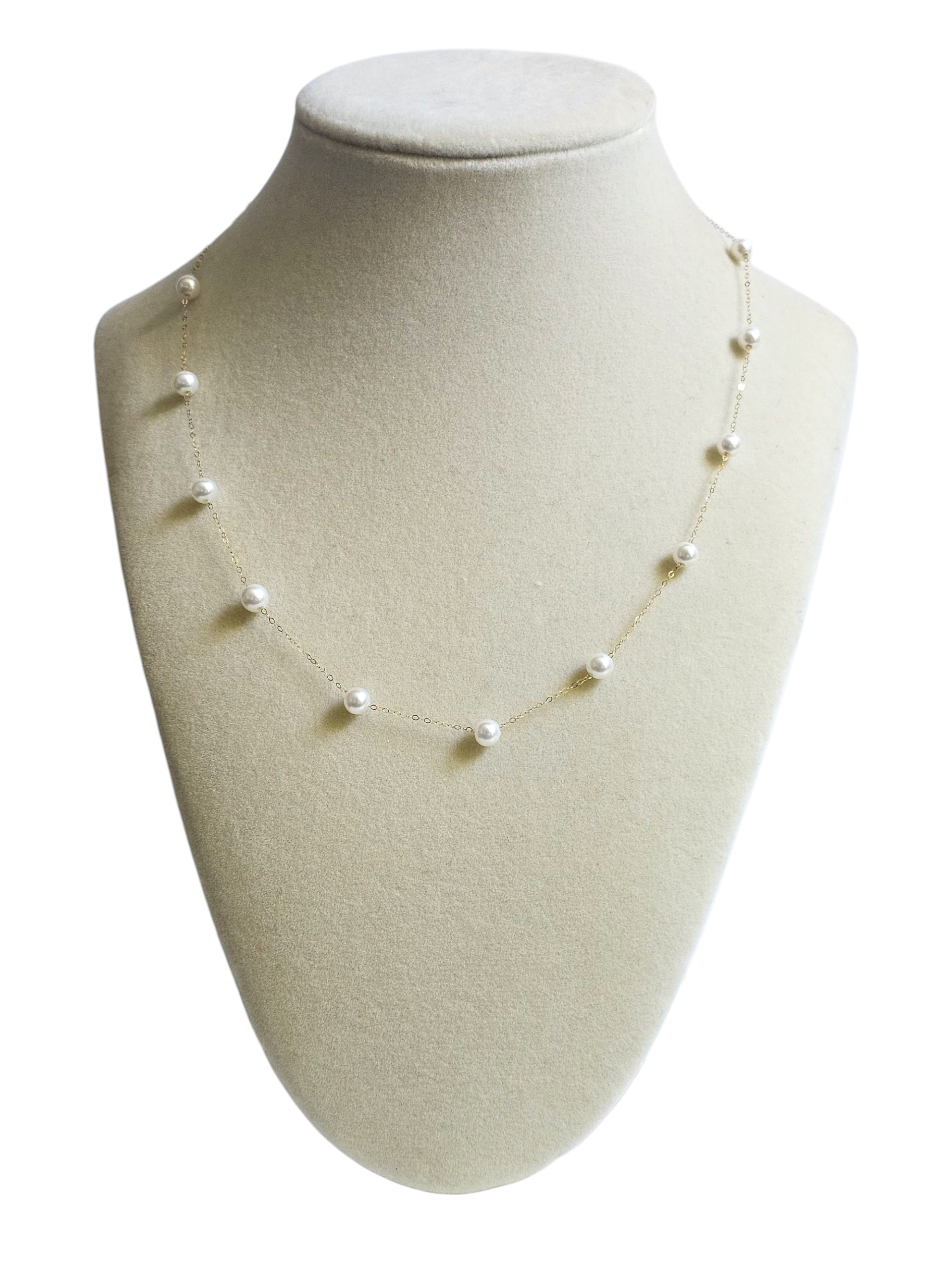 18K Gold Baby Akoya Pearl Station Necklace