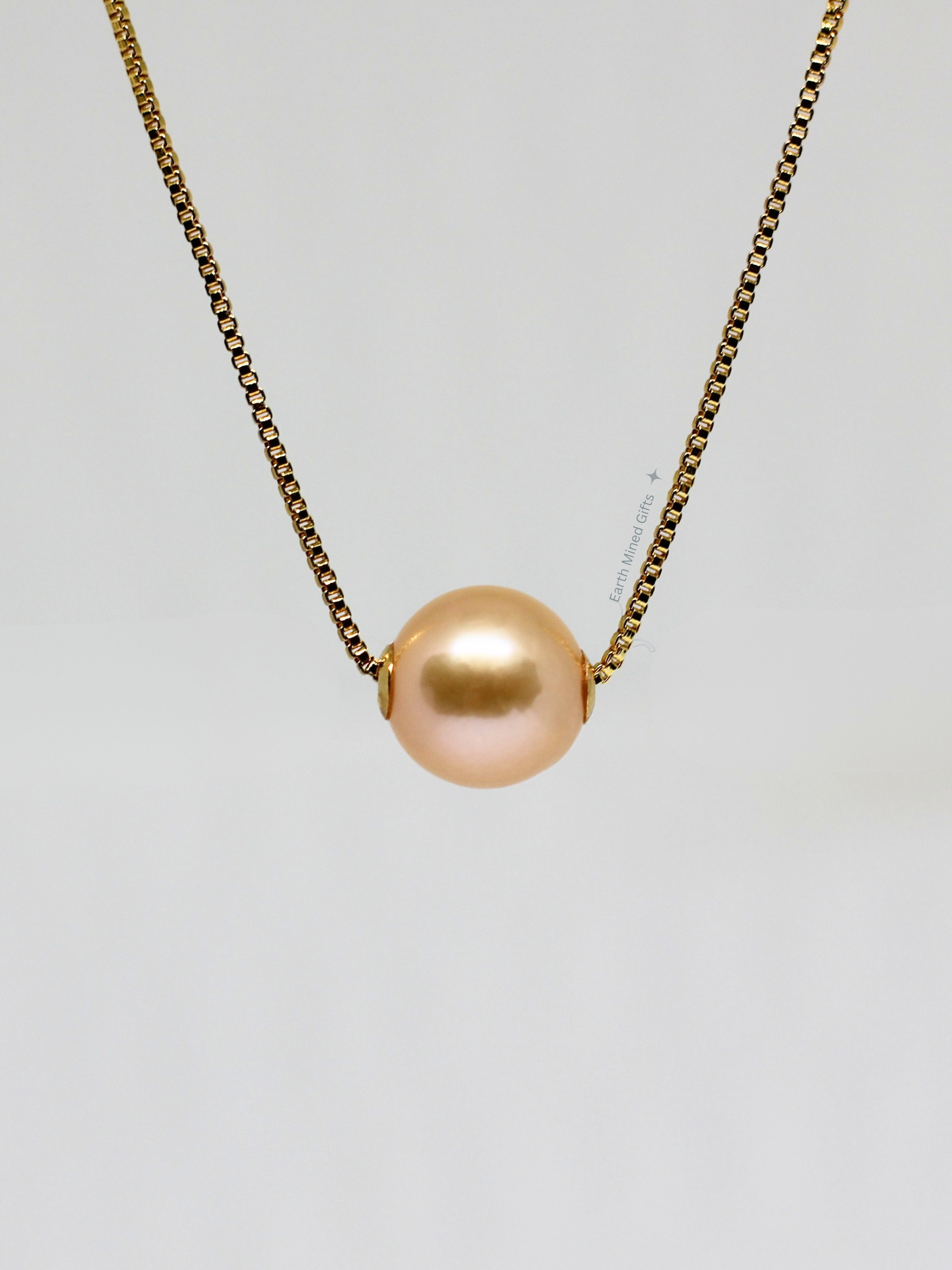 18K Solid Gold Peach Floating Necklace