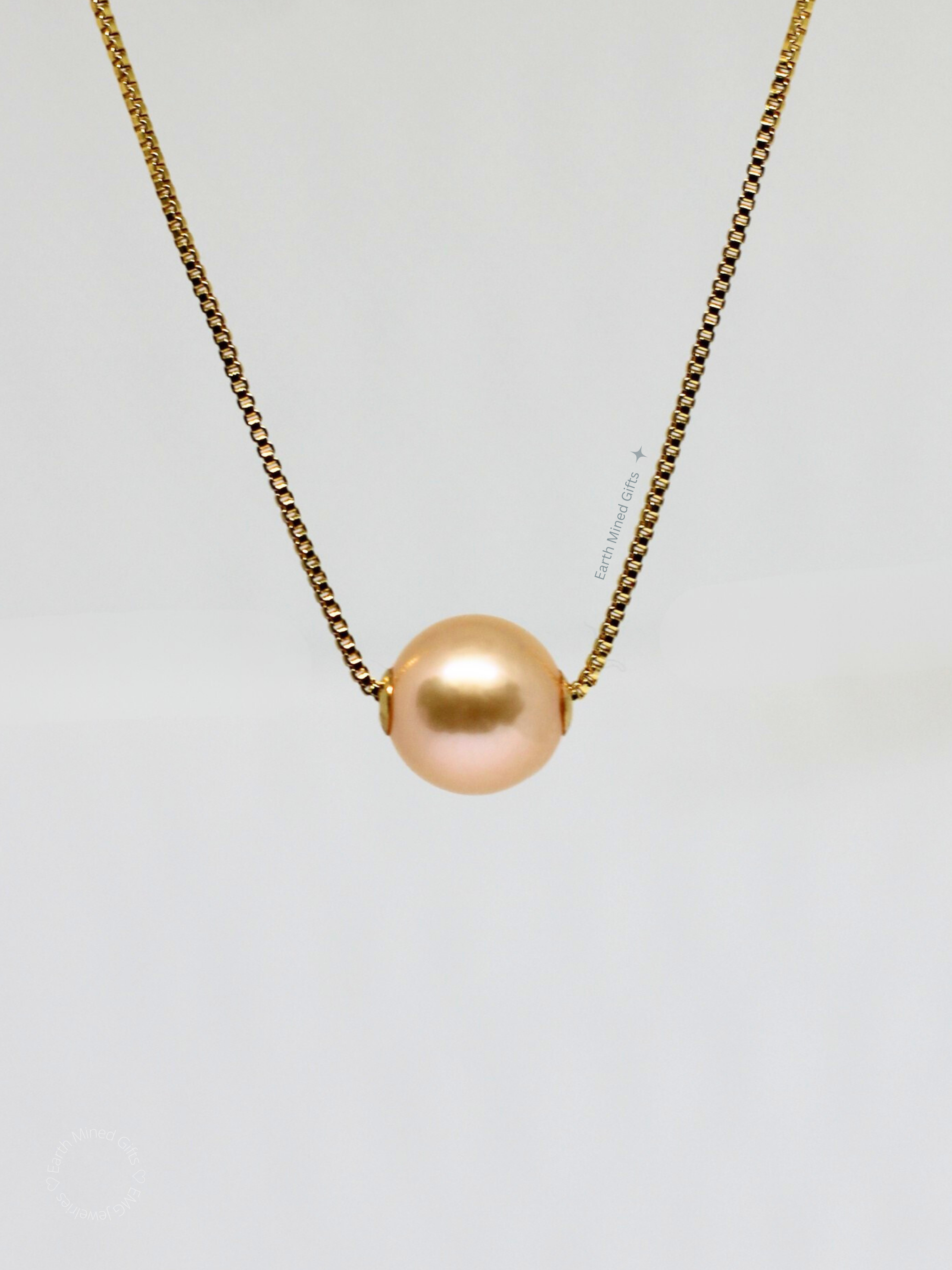 18K Solid Gold Peach Floating Necklace