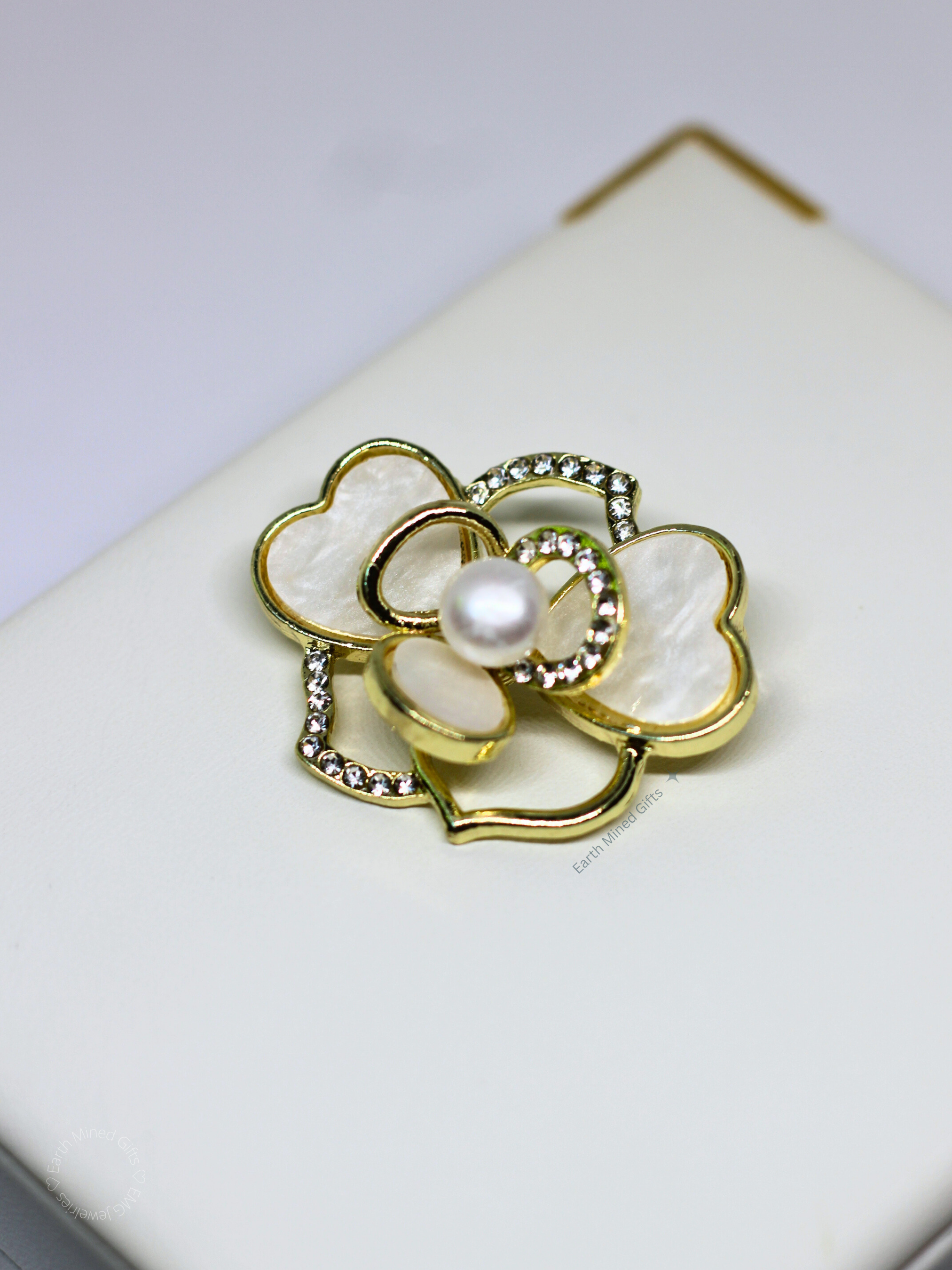 Elegant Camellia Pearl Flower Brooch