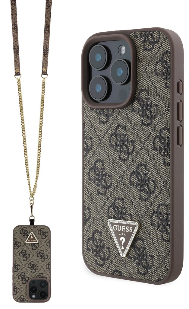 GUESS CARCASA STRASS CROSSBODY IPHONE 16 PRO MAX MARRON