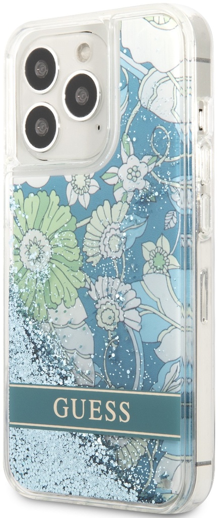 GUESS carcasa GLITTER FLOWER iphone 13 VERDE