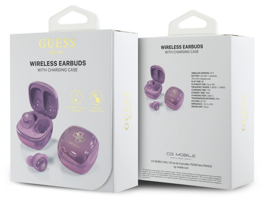 GUESS AURICULAR TWS MINI 4G LOGO VIOLETA