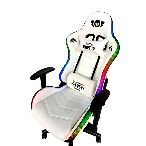 SILLA GAMING RGB SERIE RAPTOR LEGENDARY BLANCA CROMAD
