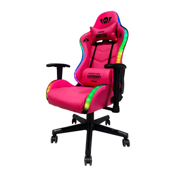 SILLA GAMING RGB SERIE RAPTOR LEGENDARY ROSA CROMAD