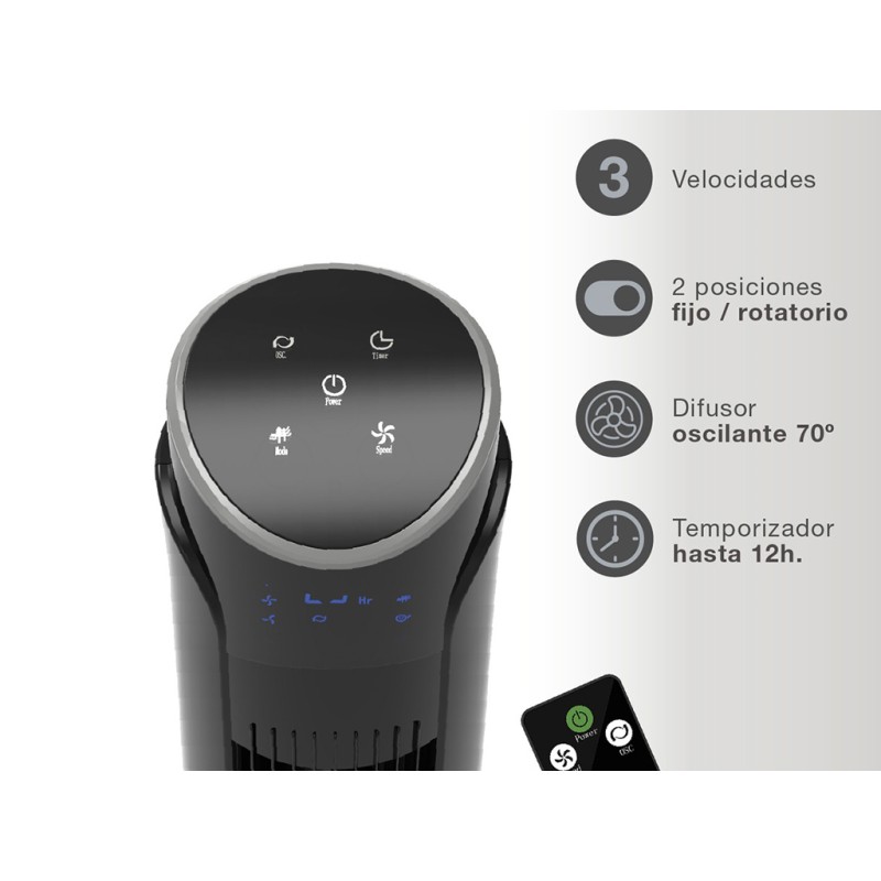 Ventilador De Torre Con Mando Kodima Negro