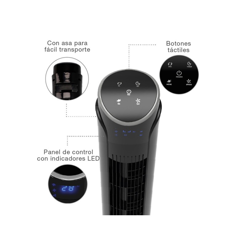 Ventilador De Torre Con Mando Kodima Negro