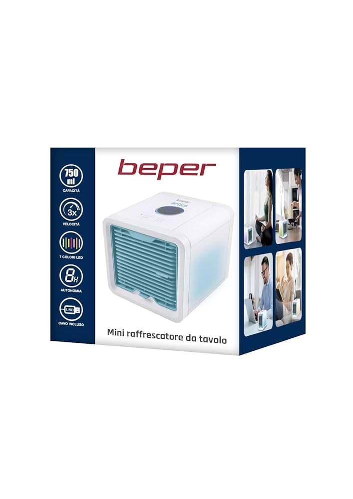BEPER P206RAF200 Enfriador de Aire Pequeño - Aire Acondicionado Portatil, Humidificador, Purificador con Luz Led de 7 Colores 