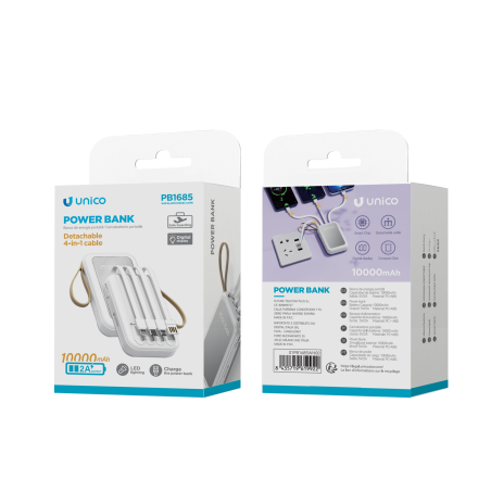UNICO-PB1685 power Bank de energía de 10000 mAh y 10 W con cable incorporado y pantalla digital grande
