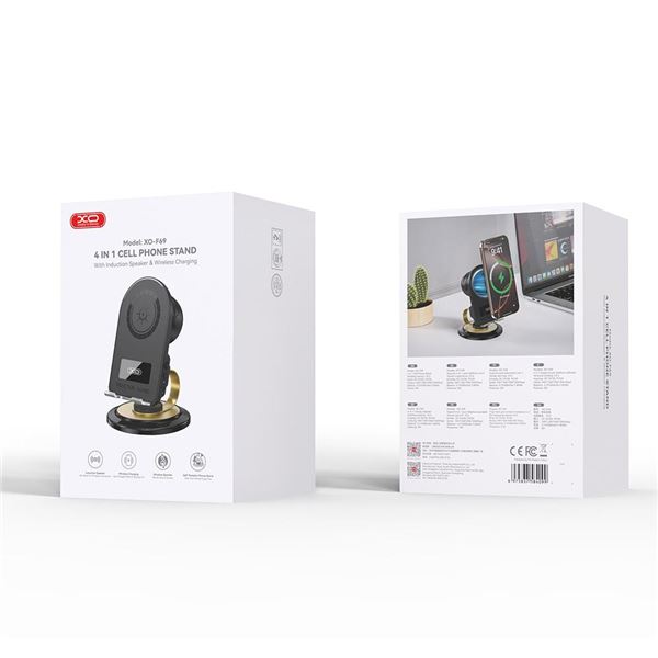 SOPORTE PARA SMARTPHONE CON ALTAVOZ BLUETOOTH Y CARGA INALAMBRICA F69 XO