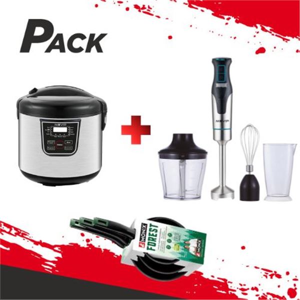 PACK OLLA 5 LITROS + BATIDORA MANO 1300W + JUEGO 3 SARTENES MONIX
