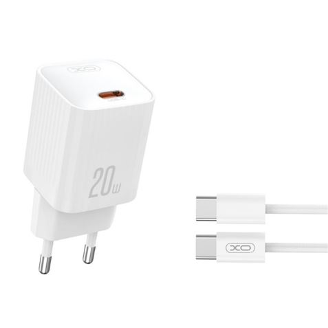 CARGADOR RAPIDO USB-C 20W CON CABLE TIPO C L146 BLANCO XO