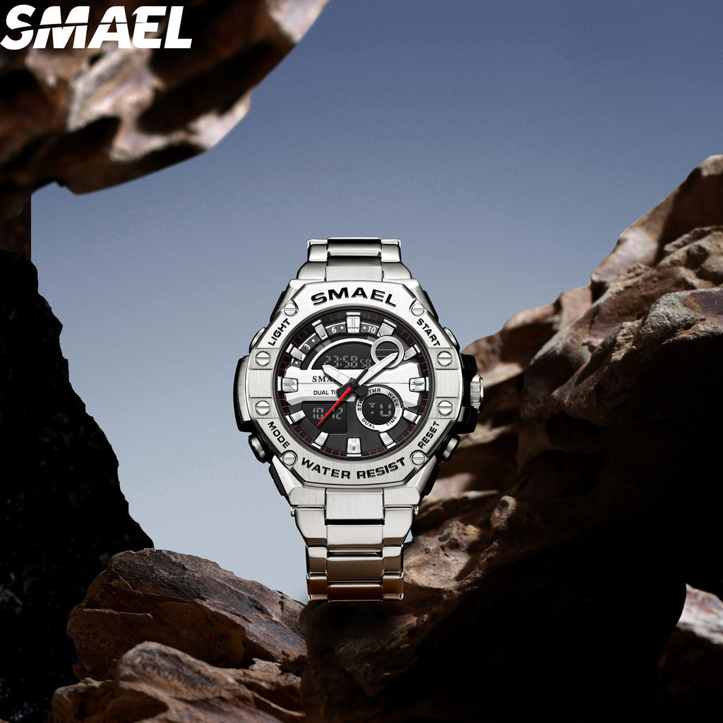 Relógio Smael Dual Time  Silver 