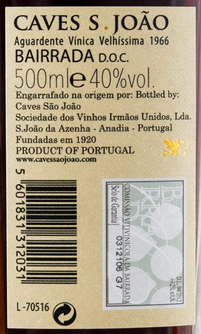 Caves São João - Aguardente Velhíssima 1966