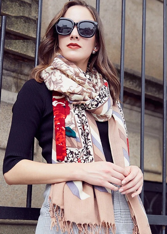 Scarflinks Luxury 100% Australian pashmina red floral wool Scarves  