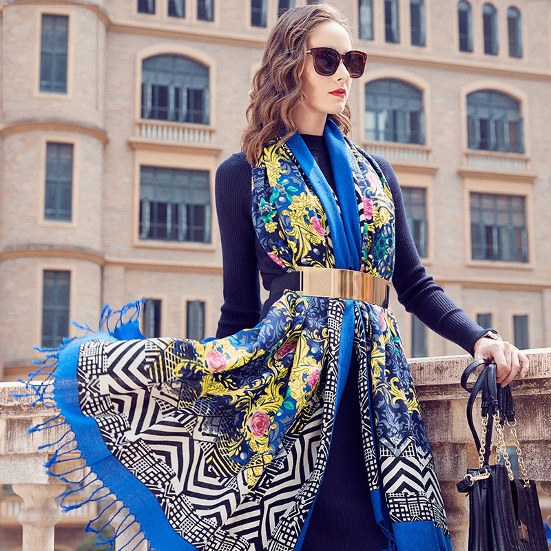 Scarflinks Luxury 100% Australian pashmina blue rose wool Scarves  