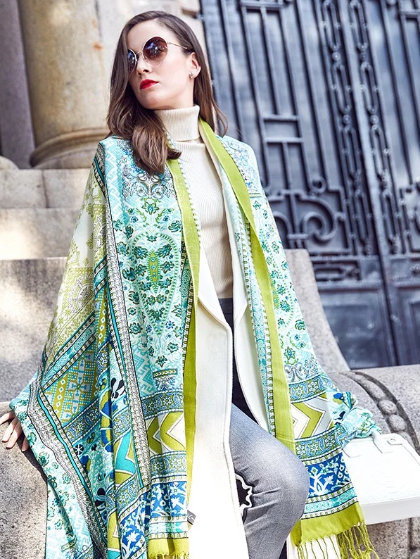 Scarflinks Luxury 100% Australian pashmina  floral green  wool Scarves  