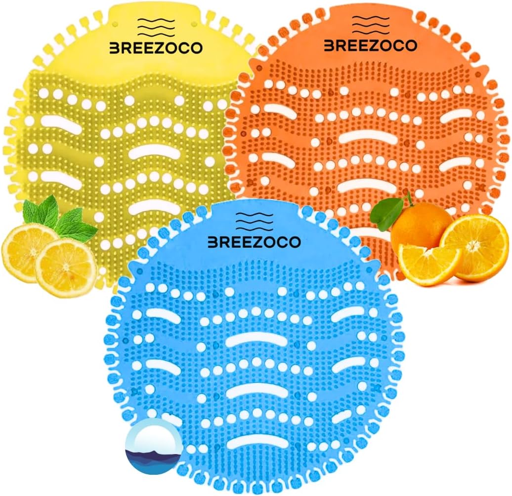Urinal Screen Deodorizer 12 Pack,Urinal Mats Deodorizer Fresh Pads, Urinal Cakes Bulk Scented Anti-Splash, – Perfect for Schools, Bathrooms, Restrooms, Offices (Ocean Breeze/Lemon/Orange)