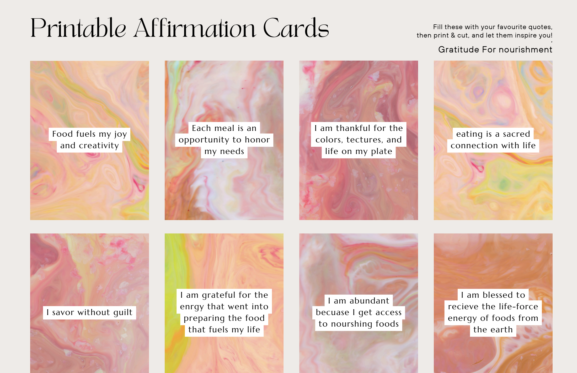 Eat with Intention Affirmation cards